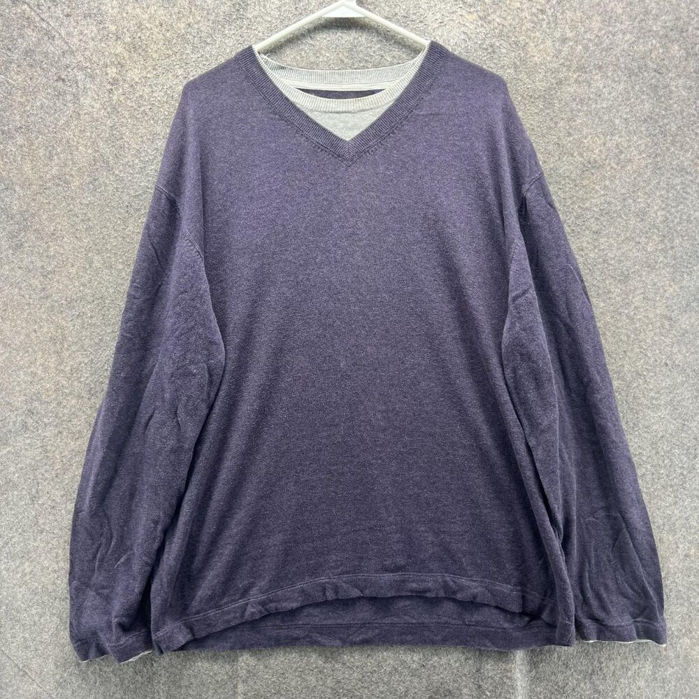 Nat Nast Sweater Mens XL Purple 100% Cotton V Neck Knit Long Sleeve Pullover